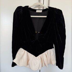 RHODE Colette Velvet Peplum Blouse 0